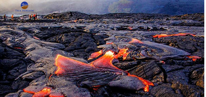 Lava flow from volcano eruption