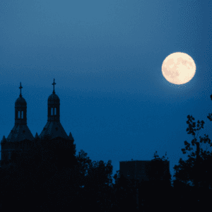 Church Steeple and Moon